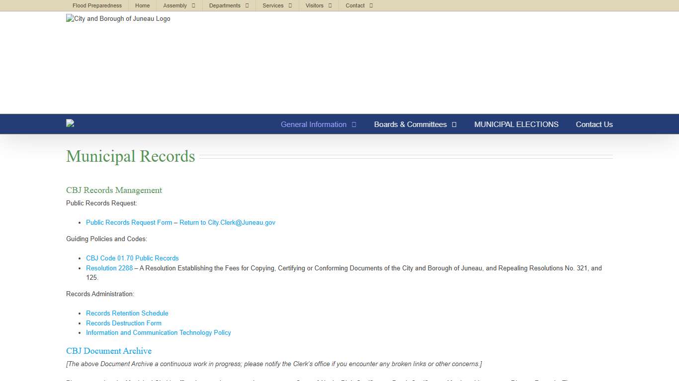 Municipal Records – City and Borough of Juneau